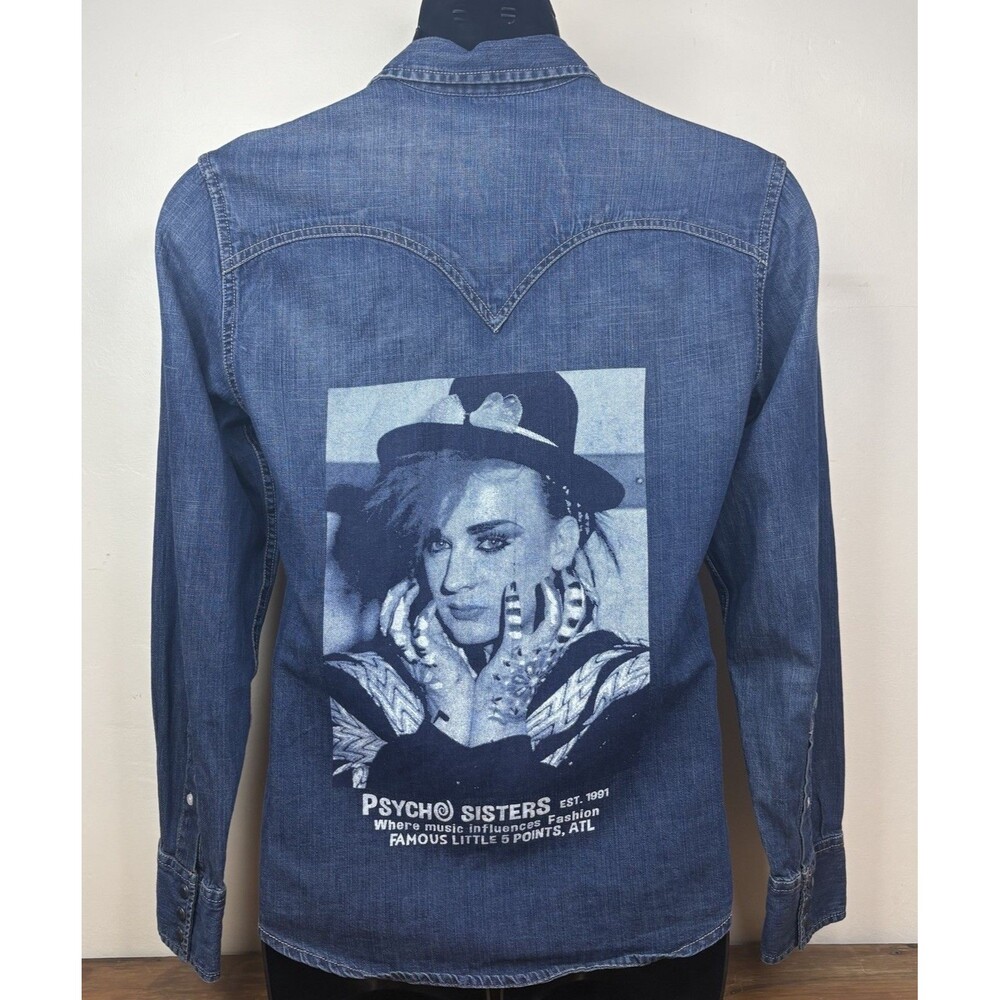 Arizona Denim Western Shirt Pearl Snap M Boy George Psycho Sisters L5P Graphic